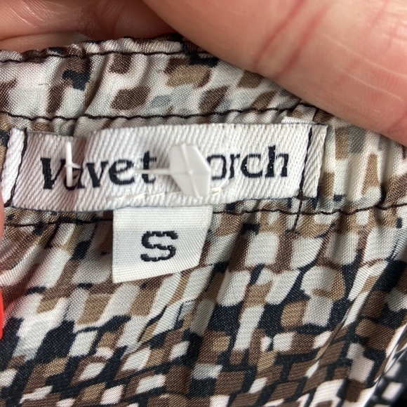 Velvet Torch Sleeveless Ruffle Print Dress with Ruching Under Bust - Picture 5 of 5